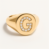 "G" 9ct yellow gold diamond set initial G signet ring
